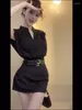 Robes de travail gkyocq coréennes Fashion Femmes Jupe en deux pièces Ensembles sans manches en V Vest à col