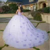 Fanshao wd545 3D Butterfly Quinceanera Dresses Ball Gown Off Shoulder Appliques Lace Corset Vestido De XV Anos Graduations Prom Party Dress