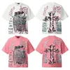 2024 NIEUWE HIPHOP STREETWEAR Volledige afdruk Was los fitting Korte mouwen oversized pure katoenen T-shirt T-shirt Tops