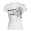 Cibbar Retro Graphic Crop Top White Short Slee O Hals Casual T -Shirt für Frauen y2k ästhetische Vintage Basis -T -Shirts Ladies Kleidung 240521