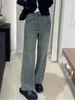 Jeans femminile fiords rivetti vintage a larga gamba donne causali lavati in alto in alto in giro coreano pantaloni in denim coreano