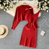 Casual Dresses 2 Piece Set Womens Outfits 2024 Autumn Winter Korean Slouchy Loose Top Two Strap Dress Set Streetwear