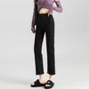 Jeans de perna reta pretos para feminino Autumn e inverno Pluxh versátil calças finas com uma cintura alta e uma calça de tubulação de fumaça de borda curta 9/8 curta