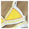 Dames zwemkleding vrouwen neopreen bikini set sexy tankini gele rugge buckle handgemaakte haak elastisch zwempak 2024 twee stukken