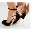 shipping 2018 Free Ladies sheep skin suede hollow out high heel solid butterfly ornaments Sophia Webster toe 8fe