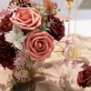Dekoracyjne kwiaty sztuczne 25pcs naprawdę wyglądający burgundowy różowo -cedrowy pianka fałszywe róże z łodygami do majsterkowania bukiety ślubne prysznic ślubny c