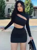 Casual Dresses Dulzura Solid Long Sleeve Cut Out Mini Dress for Women BodyCon Sexig Streetwear Party Club Outfits 2024 Spring Summer Clothes