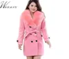 WMWMNU Moda de inverno Slim Long Wool Women Women Women Gollar Gollar Big Double Bastested Warm Wood Jacket Elegant vintage Pink Coat 2011048302438