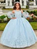 Christening dresses Sky blue sheer sequin childrens birthday party ball dress fluffy sticker girl wedding dress Q240521