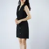 Seksowna czarna sukienka bez rękawów Summer Deep Deep V-dół podwójne biuro biuro zużycie wąska fit odzieży roboczej 210527