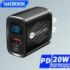 PD 20W Chargeur USB Affichage numérique Chargeur de charge rapide Charge rapide 3.0 pour iPhone 14 13 Xiaomi Samsung Téléphone Adaptateur