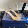 Rhinestone na wysokich obcasach szyjki sandałowe Otwarte palce u stóp stiletto wysokie obcasy buty do sukienki 100 mmluxury wieczorowe buty imprezowe fuchsia żółte z pudełkiem