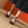 Chaussures habillées rouges Mary Jane Femmes Pumps épaisses talons hauts chaussures femelle lolita carré chaussures de fesse de la mode