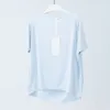 Camiseta de yoga para mujer Top de verano Collar redondo de mujer elástica Fitness de deportes transpirables Color sólido 813
