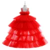 Red Puffy Tulle Flower Girls Robe traînante First Communion Party Robes For Girl Children Costume Princess Birthday Vêtements