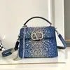 Bolsa de noite designer de luxo bolsa de diamante bolsa crossbody de alta qualidade couro genuíno azul denim bolsa de ombro bolsa feminina gradiente corrente bolsa de cristal carteira