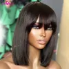 Synthetic Wigs 180 Density Straight No Lace Bob Human Hair Wigs With Bang Full Machine Made Wigs Brazilian Human Hair Short Bob Wigs For Woman Y240401