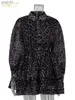 Grundläggande casual klänningar Claceive Fashion Leopard Print Womens Dress 2024 Vintage Lapel Long Sleeve Mini Elegant High midje veckad kvinna YQ240402
