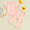 Zestawy odzieży Baby Girl 2-częściowe ubrania żebrowane odbiorniki Bell Dna strój Ruffle z krótkim rękawem Tapicie T-shirt Flare Pants