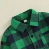 Pudcoco Bambino Button Down Top Manica lunga Plaid Tasca Camicetta di flanella Camicia per neonati Primavera Autunno 1-5T 240314