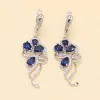 Strands XUTAAYI Silver Wedding Jewelry Sets For Women Plant Shape Blue Zircon Bracelet Earrings Necklace Pendant Ring Gift Box