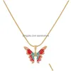 Pendant Necklaces Exquisite Enamel Butterfly Necklace For Women Charm Elegant Clavicle Chain Accessories Jewelry Gift Drop Delivery Pe Dh82Q