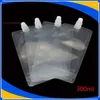 Sacs de rangement 10 18 cm 300 ml 100 pcs/lot gelée liquide en plastique transparent Doypack bec sac à boire vide Stand Up PE Poly Pack pochette