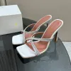 Amina Muaddi Awge Slippers Bow Crystal embellecidos Mulas de diamantes de diez rieles Sandalias Sandalias Mujeres Diseñadores de lujo de verano Zapatos Sandalia Fábrica