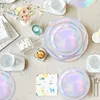 Disposable Dinnerware 32 Pcs Holographic Tableware Serving Utensils Paper Props Tray Party
