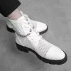 Bottes Bottes de moto masculin lacep en maille noire 2022 Nouvelle chaîne punk gothique femme de cheville bottes plate-forme chaussures de plate-forme femme bottes d'été mâle