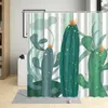 Duschgardiner grön växtmålning gardin kaktus suckulenter illustration badrum hem med krok dekorativt tygt tvättbart tyg