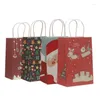 Gift Wrap 10 PCS/Pack 21 13 8cm julpaketväska med handtagsdekoration Kraftpapperspåsar härliga träd Santa Claus Favor