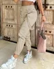 Kvinnor Pants Pocket Design Cuffed Suspender för kvinna 2024 Summer Casual Solid Color Fashion Versatile Skinny Cargo