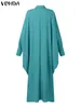 Casual Dresses Vonda 2024 Summer Elegant Long Maxi Shirt Dress Women