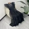Sukienki swobodne klasyczne czarne floszone patchwork organza patrz przez sukienkę midi bez rękawów