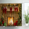 Shower Curtains Merry Christmas Cute Funny Santa Claus Moon Cedar Winter Forest Landscape Decor Bathroom Curtain Sets