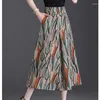 Women's Pants 2024 Printed Summer High Waist Fashion Casual Versatile Slim Fit Loose Chiffon Capris Wide Leg Long Pant Skirt