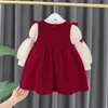 Girl Dresses Girls Princess Dress Skirt Red Autumn Baby Retro Casual Long Sleeve Fashion Birthday Party Kids Clothes Toddler