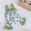 Abbigliamento per cani Abbigliamento per animali domestici Tute per bretelle per vestiti per cani Gatto Piccolo fiore Stampa carino sottile primavera estate verde Yorkshire Accessori