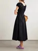 Frauenkleid Modemarke Cotton Schwarz -Weiß -Puffhülle gesammelte Taille Midi Kleid