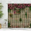 Rideaux de douche en bois motif rideau ensemble romantique fleurs rose plante décor à la maison écran mural polyester tissu salle de bain avec crochets