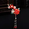 Fermagli per capelli Barrettes 2 pezzi Accessori Hanfu cinesi Fata Fiore rosso Forcine Abito vintage Copricapo Nappe lunghe Clip Noiva Gioielli D Otp2H