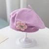 Berety 1-3 lata kwiatu dziecka beret dzianina płaska czapka dziecięca zima ciepłe wełniane czapki dzianin