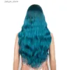 Wigs sintetiche Bella Wig Synthetic Lace Wig da 28 pollici a T-parto ondulato lunghe Wigs Ombre Blue Bionda Colore Cosplay Sintetico Wig Resistente al calore Fibra Y240401