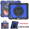 Étui antichoc avec béquille rotative à 360 ° pour iPad Pro 12,9 pouces, housse de protection hybride robuste avec porte-crayon S + bandoulière + film PET