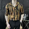 メンズカジュアルシャツ2024サマーハーフスリーブストライプ男性高品質のビジネスシャツスーツカラーソーシャルパーティータキシードブラウスM-4XL