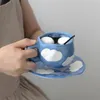 Tasses Soucoupes Japonais Peint À La Main Le Ciel Bleu Et Les Nuages Blancs Tasse À Café Avec Soucoupe En Céramique À La Main Thé Eau Lait Tasse Cadeau Mignon Pour