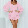 Robes décontractées Mode Femmes Boho Romper À Manches Longues Double Couche À Volants Ourlet En Mousseline De Soie Courte Fée Princesse Mini Robe Combinaison Combishorts