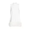 Casual jurken modemerk trendy a-lijn halflange jurk 2024 lente opstaande kraag mouwloos effen kleur veren stiksels