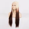 Front Lace New High Temperature Silk Wig European And American Fashion Ladies Gradient Long Straight Hair White Brown Mixed Chemical Fiber Wigs 20 s